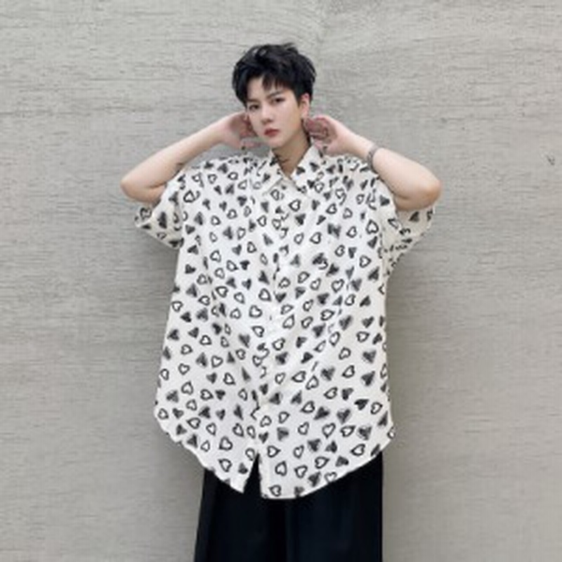 メンズ シャツ 半袖 ハート柄 ビッグシルエット かっこいい 病み可愛い 黒 白 ストリート系 原宿系 オルチャン 原宿系 10代 代 通販 Lineポイント最大1 0 Get Lineショッピング