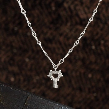 【開啟心門】925純銀 復古愛心鑰匙項鍊 鎖骨鍊 情人節 生日禮物