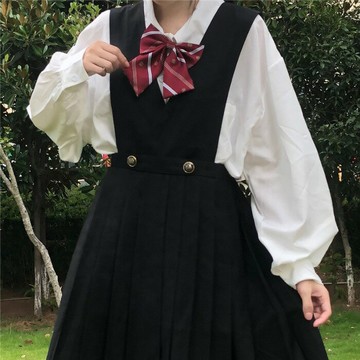 日系護奶裙jk制服秋季基礎款純色卡奶裙學生百褶背心連衣裙兩件套