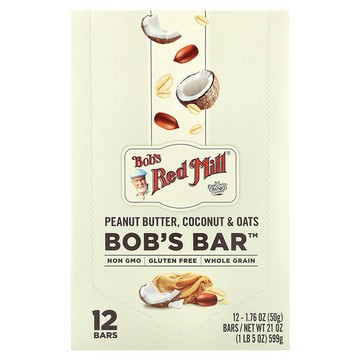 Bob's Red Mill, Bob's Bar™，花生醬、椰子和燕麥，12 根，每根 1.76 盎司（50 克）
