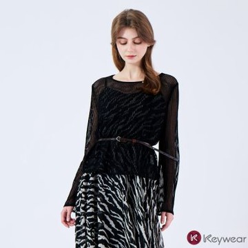KeyWear奇威名品 透膚網格百搭長袖上衣(共2色)-黑色