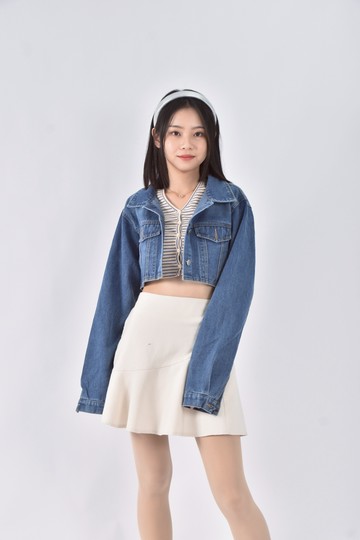 (S) cloud 9丹寧牛仔修身短版車線藍色外套