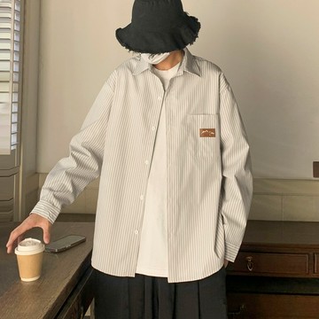 DR更衣室- 男生衣服 韓系粗條紋襯衫 簡約 大學t 外套男 長襯衫 大學t 潮流 夏季穿搭【NL673006】