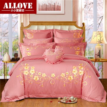 簡約床上用品四件套結婚慶刺繡花被套新婚六七十件套1.8m床品