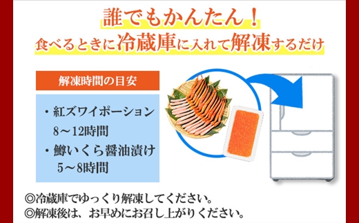 2045. 紅ズワイガニ ポーション 500g 鱒いくら醤油漬け 200g セット 紅ズワイ 紅ズワイ蟹 紅ずわいがに カニ かに 蟹 鱒 イクラ いくら 醤油漬け 海鮮 海鮮丼 北海道 弟子屈町