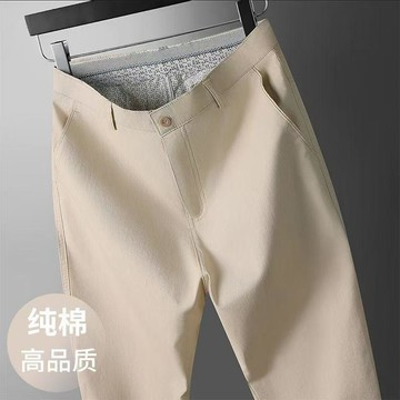 純棉男褲 休閒褲 夏季薄款高端水洗純棉男士休閒褲中老年男褲高腰寬鬆直筒爸爸褲子0716