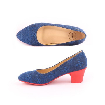 MIT【紅底減壓穩足跟鞋-丹寧藍】中跟 粗跟 撞色 上班族 不脫膠