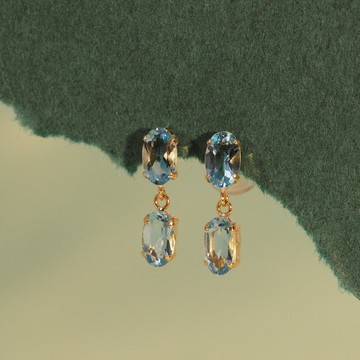 18K金海藍寶石橢圓形連接耳環 18K Gold Aquamarine Oval Connect