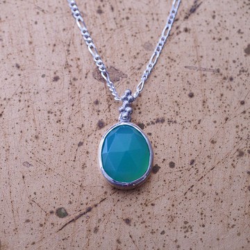 澳洲產 蘋果綠玉髓 玫瑰式切工 手工純銀項鍊 Chrysoprase