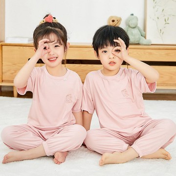莫代爾透氣涼感短袖家居服套裝/空調服-熊熊-粉色
