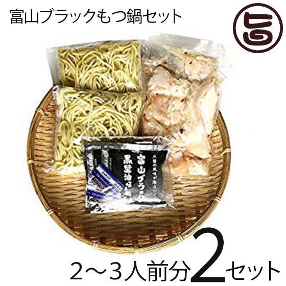 富山ブラックもつ鍋セット 〆らーめん入 2〜3人前×2セット サンフーズ 麺家いろは監修 ブラックスープ