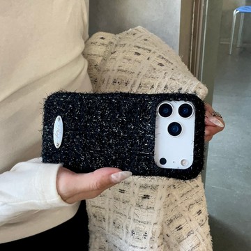 時髦ins秋冬亮黑絨布毛線 iphone17promax手機殼16 15 14 13 保護套 蘋果保護殼 當季新款