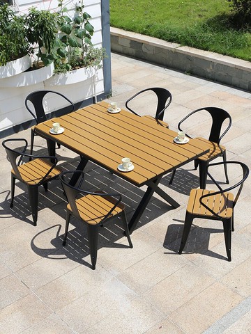 室外防腐木桌椅陽臺塑木桌椅戶外庭院休閑露天防水奶茶店外擺桌椅