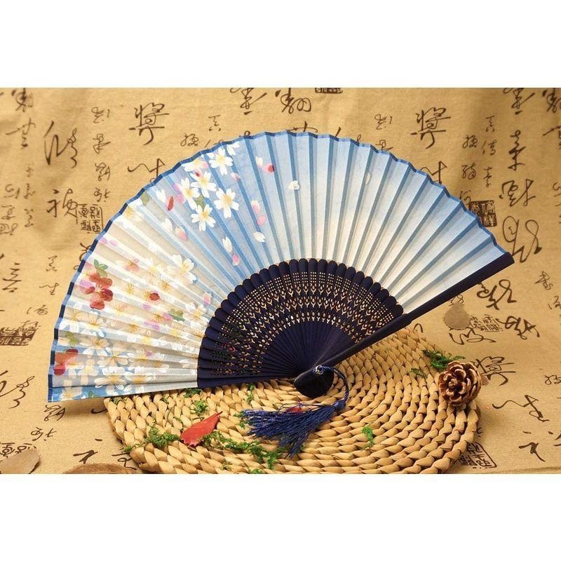 Boshiho 扇子 扇子袋 箱付き 扇 和風 和装 高級シルク 正絹 綺麗 花柄