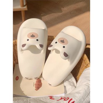 情侶網紅可愛風呆萌小熊軟底一字涼拖鞋居家浴室防滑拖鞋男女夏季