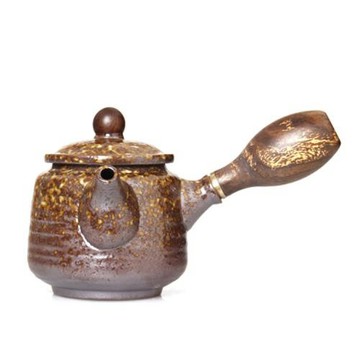 粗陶側把壺窯變天目茶壺功夫茶具復古禪意陶瓷仿古壺泡茶器批發