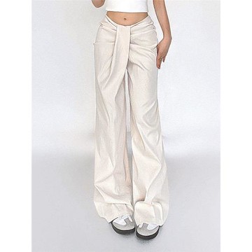 FUNOFF慵懶素色不規則設計低腰休閑褲女寬松簡約2025春夏闊腿長褲