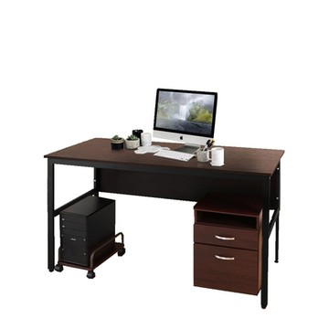 DFhouse巴菲特電腦辦公桌+主機架+活動櫃 -胡桃色 150*60*76