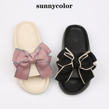 SUNNY COLOR蝴蝶結拖鞋女夏外穿平底防滑時尚高級感軟底沙灘涼拖