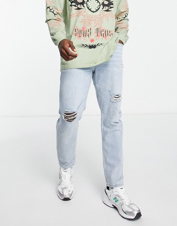 Hugo 634 tapered ripped straight leg jeans in blue