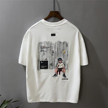 創意卡通人物刺繡印花男款t恤短袖夏休閑圓領寬松潮歐美簡約上衣