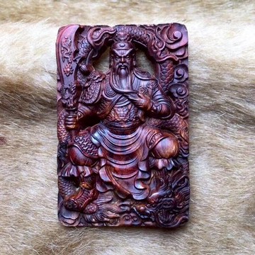 海南黃花梨木武財神461關公像掛牌吊墜把玩件紅木木雕人物掛件