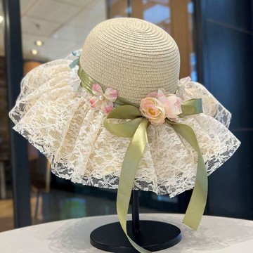 臺灣出貨🎊法式蕾絲草帽女夏季海邊度假沙灘遮陽防曬帽戶外大帽檐太陽帽40大減價🎁