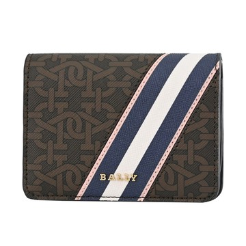 BALLY 6301701 LETTES 浮雕LOGO撞色對開短夾.深咖/藍