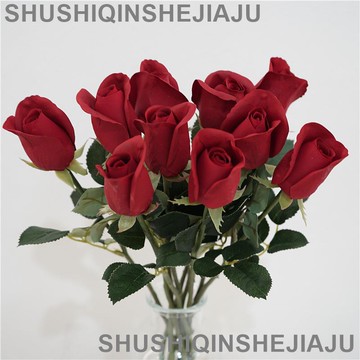 滿280元出貨 仿真花 假花 可開發票 玫瑰仿真手感保濕塑料花苞 歐式家居裝飾婚慶手捧花假花擺設造景