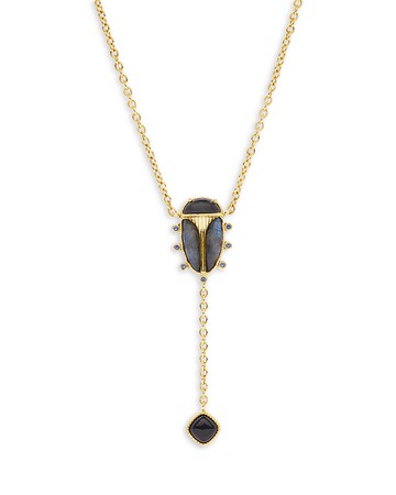 Capucine De Wulf Scarab Labradorite Lariat Necklace in 18K Gold Plated, 18