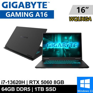 技嘉 GAMING A16 CVHI3TW894SH-SP8 16吋 黑(i7-13620H/64G/1TB/RTX5060 8G/W11)特仕筆電