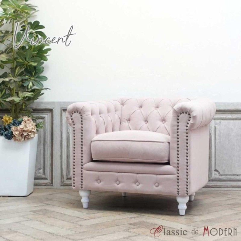 チェスターフィールド 1人掛けソファ ピンク VINCENT ② A0607