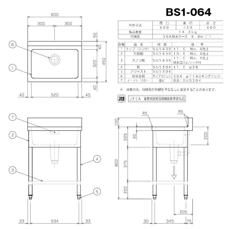 マルゼン 一槽シンク BGあり BS1-064 | LINEショッピング