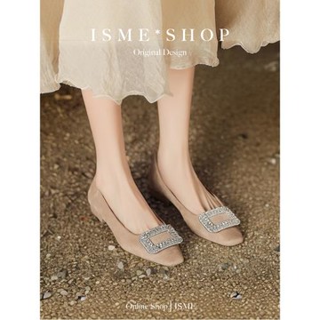 絨面水鉆新款新娘鞋淺口日常單鞋可穿軟低粗跟秋季女婚鞋不累腳優