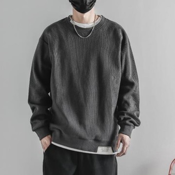 春秋季日系圓領衛衣男2025新款潮流百搭寬松假兩件長袖T恤打底衫