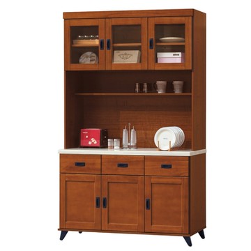 文創集 馬斯實木4尺雲紋石面高餐櫃組合-121x40x202cm免組