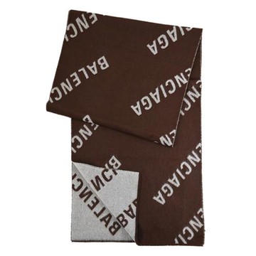 BALENCIAGA 巴黎世家 685514 品牌LOGO雙面羊毛長圍巾.深咖/白