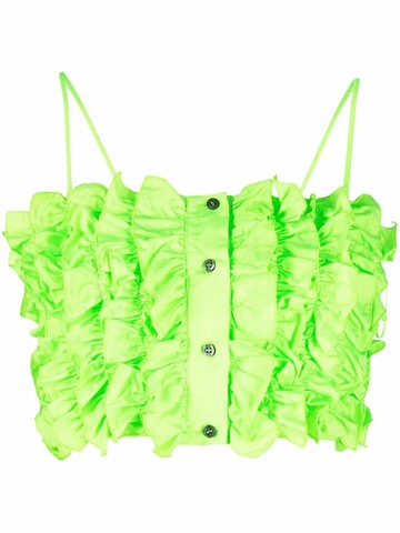 MSGM - cropped ruffled top - women - Polyester - 38 - Green