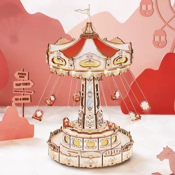 【臺灣有貨】夢鏡空中飛椅木質拚裝模型diy手工禮物3D拚圖創意擺件玩具