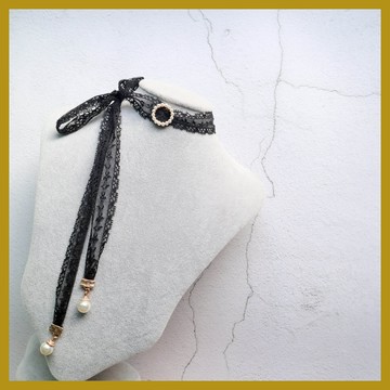 芭蕾少女飾品 蝴蝶結係帶項鏈 蕾絲花邊性感頸帶 Choker珍珠鎖骨鏈