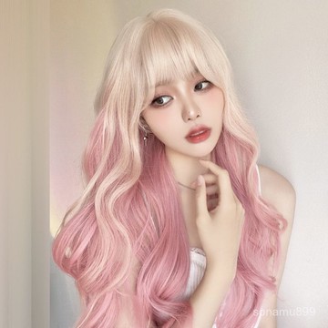 髮飾館🥇仿真漸變粉色長時尚潮酷網紅漸變彩cos整頂假髮自然 逼真 造型裝扮 修飾臉型 新款 增加髮量