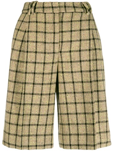 GANNI - checked high-waisted suit shorts - women - Cotton/Organic Cotton/Cotton/Spandex/Elastane - 32 - Neutrals