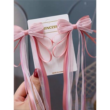 兒童發飾古風漢服頭飾女兒童飄帶蝴蝶結發夾全包鴨嘴夾小孩子頭花