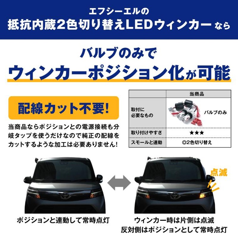 ウィンカーポジション ステルス led 抵抗 内蔵 ウインカー フロント t20 ピンチ部違い S25 ピン角違い アンバー 2色切替え ウイポジ fcl  エフシーエル | LINEショッピング