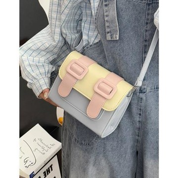 韓版撞色小包包女2025夏季新款糖果色小方包設計感小眾通勤斜挎包