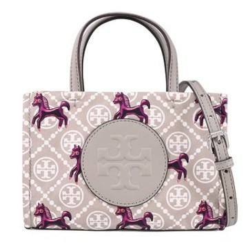 TORY BURCH ELLA 經典LOGO小馬圖案尼龍迷你兩用包(淺灰)