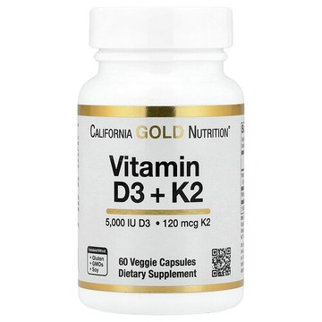 California Gold Nutrition, 維生素 D3 + K2（MK-7）素食膠囊，60 粒