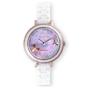 Relax Time  RT-110S-03 拾光花語光動能陶瓷女士時尚腕錶 37.5mm 紫｜樂天全館特惠中★指定刷卡回饋10%