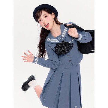 【梗豆物語】水玉熊本藍水手服中間服顯瘦JK制服學院套裝女裝