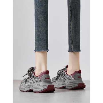 安哥拉紅厚底爆款老爹鞋女2025年春季新款增高女鞋真皮運動休閑鞋